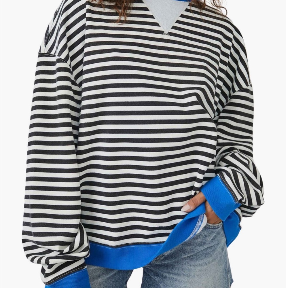 Pre-Own ✨We The Free Black and White Striped Sweater with Blue Accents